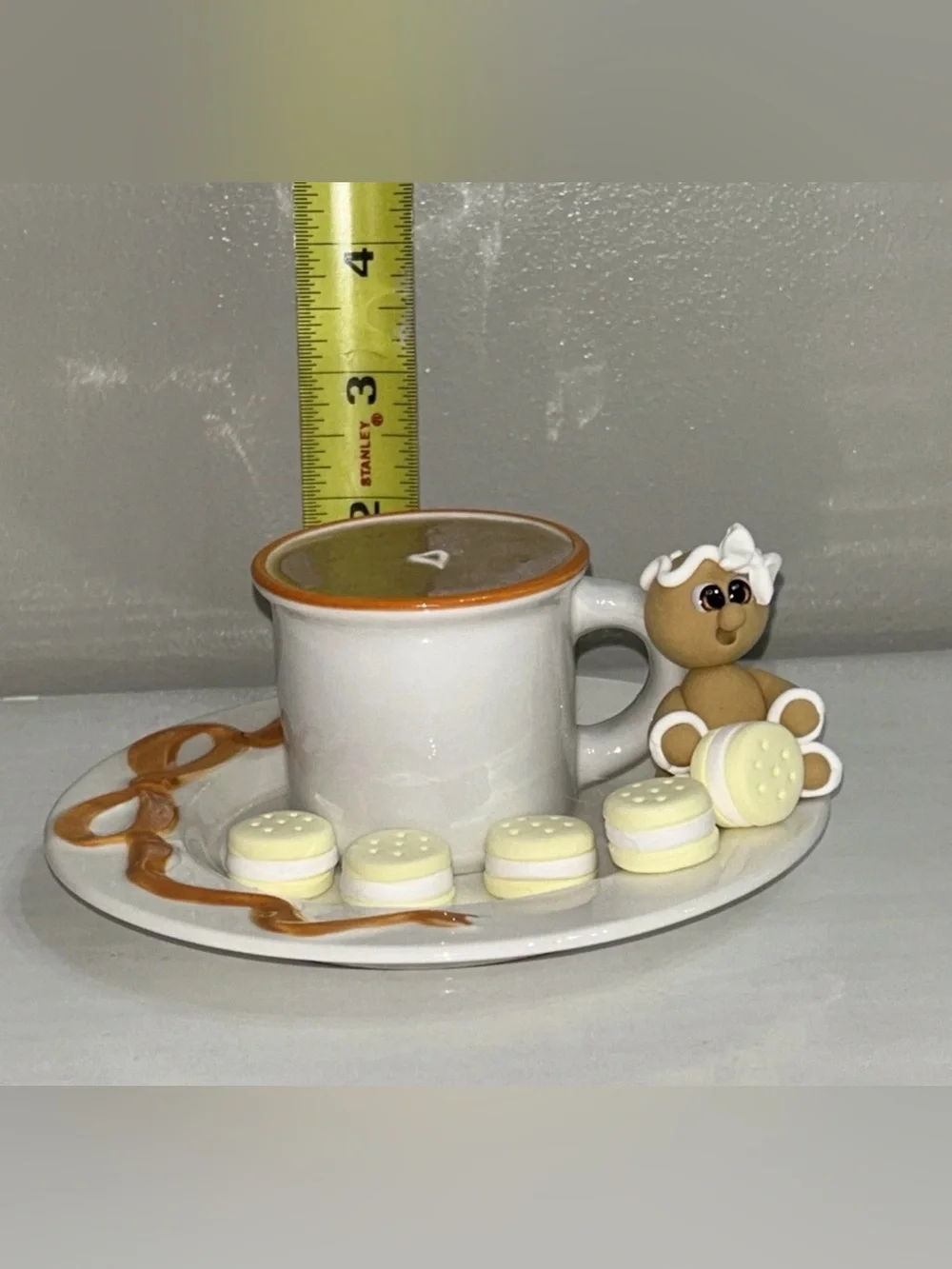 Fake Gingerbread Coffee  & Cookies Ceramic Cup & Saucer Set Display Handmade